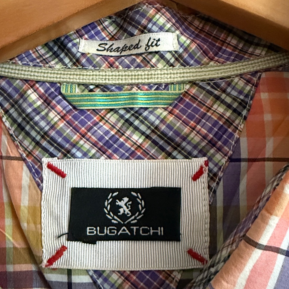 Bugatchi Multicolor Plaid Cotton long sleeve dress Shirt made in Italy - Picture 2 of 6